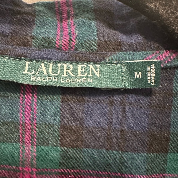 Ralph Lauren Plaid Flannel Nightshirt Medium Green Navy Pink RL crest - Picture 8 of 11
